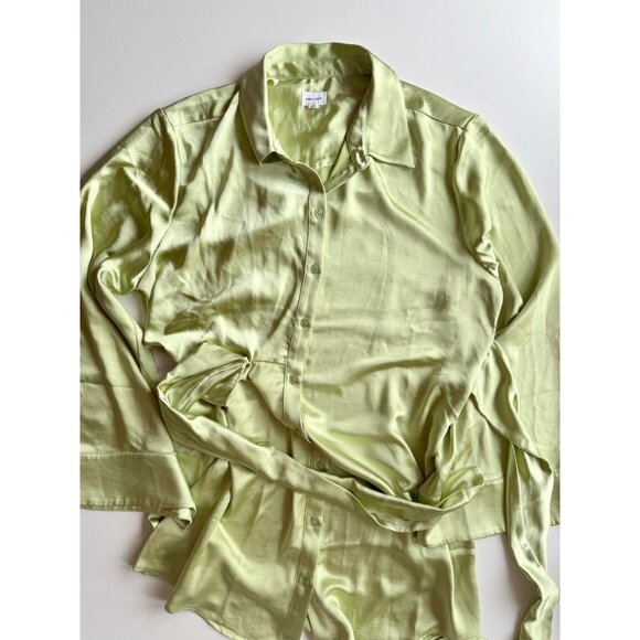 SONG OF STYLE Marta Pistachio Green Satin Mini Kimono Tie Shirt Dress, Size L - Picture 4 of 16